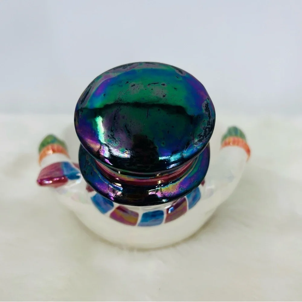 Iridescent Ceramic Snowman Candy Dish Holiday Winter Decor Pearlescent‎ Bowl